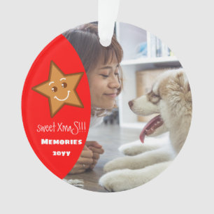 XmaS gingerbread Star Editable Text Red Ornament