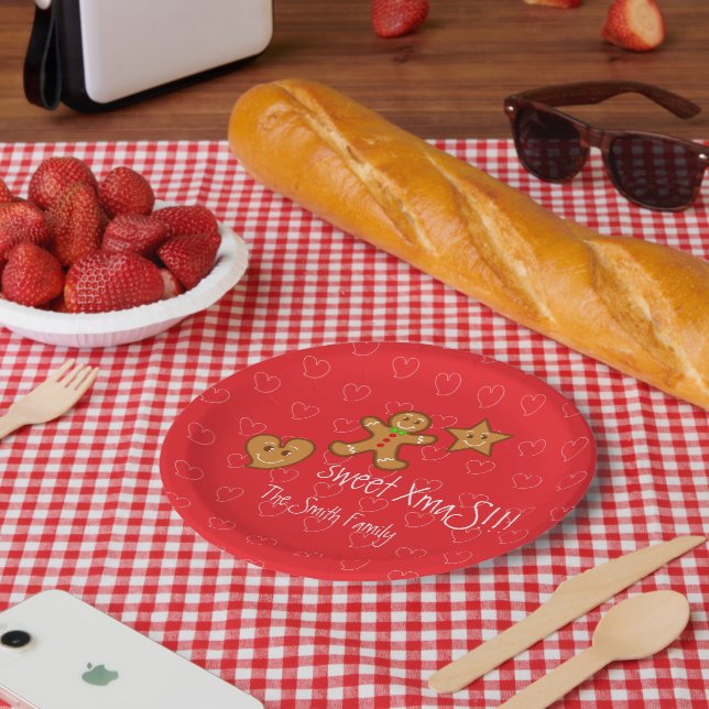 XmaS gingerbrei pals Custom Text on Red Pappteller (Picknick)