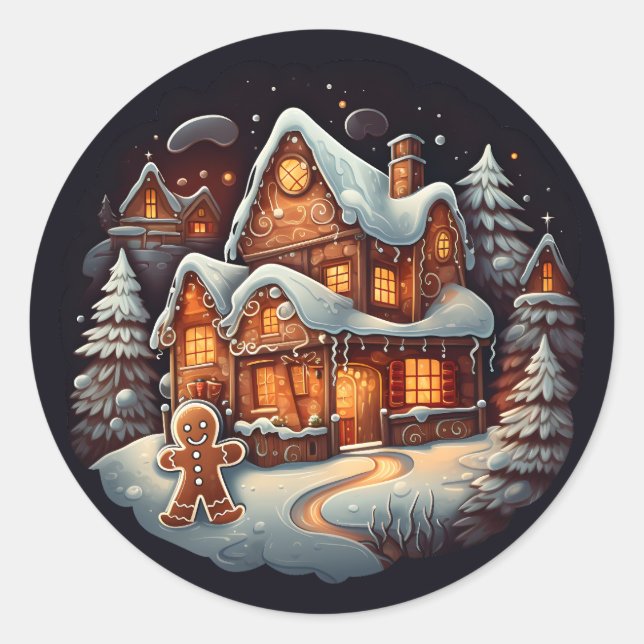 Xmas Gingerbrot-Herrenhaus Runder Aufkleber (Vorderseite)