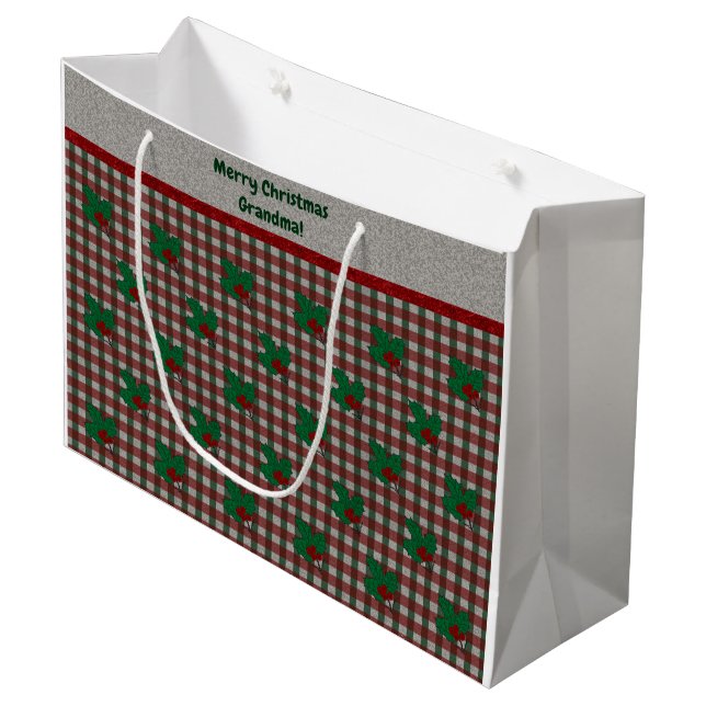 Xmas Gingham 1940 - Personalisiert Große Geschenktüte (Vorderseite Schrägansicht)