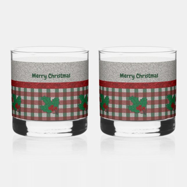 Xmas Gingham 1940 - Personalisiertes Set von 2 Jah Whiskyglas (Vorderseite)