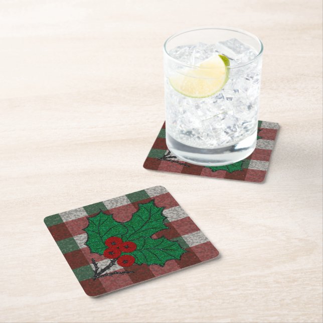Xmas Gingham 1940 Rechteckiger Pappuntersetzer (Vor Ort)
