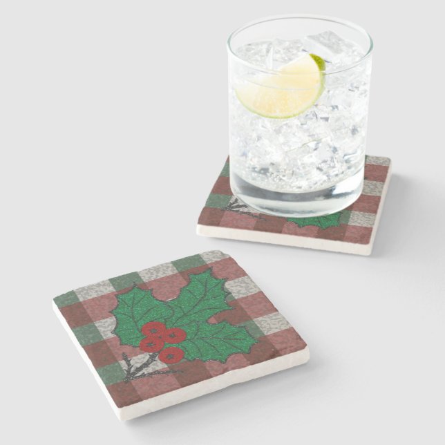 Xmas Gingham Marble aus den 40er Jahren Steinuntersetzer (Seitenansicht)
