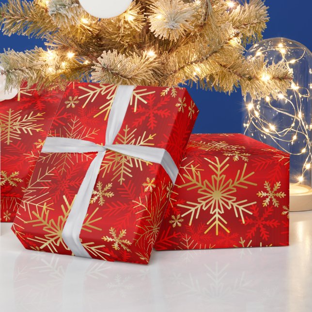 Xmas Gold Red Crimson Winterschneeflocken Geschenkpapier (Feiertage)