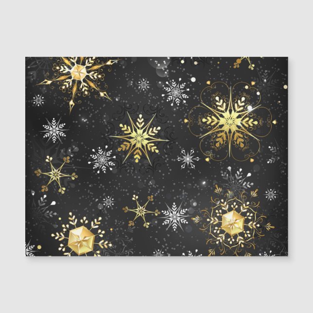 Xmas Golden Snowflakes on Black Background Magneteinladung (Vorderseite)