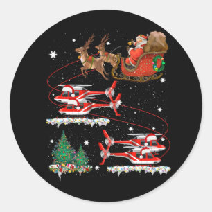 Xmas Helicopter Reindeer Santas Sleigh Pilot Merry Runder Aufkleber