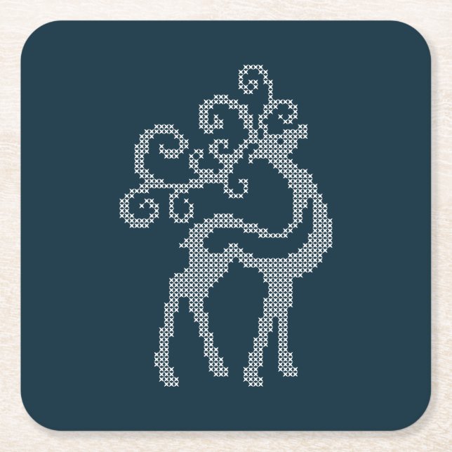 Xmas Hirschantler Nordic Strickdesign Rechteckiger Pappuntersetzer (Vorderseite)