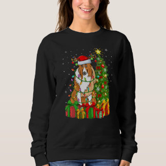 Xmas Holiday Lights Santa Collie Dog Christmas Tre Sweatshirt