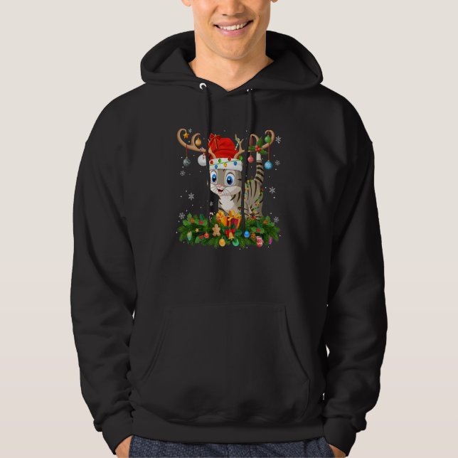 Xmas Holiday Reindeer Hat Santa Bengal Cat Christm Hoodie (Vorderseite)