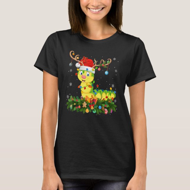 Xmas Holiday Reindeer Hat Santa Caterpillar Christ T-Shirt (Vorderseite)