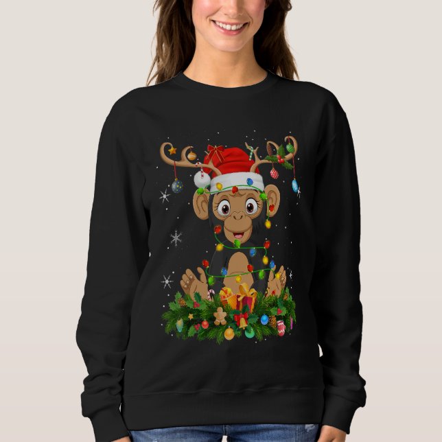 Xmas Holiday Reindeer Hat Santa Chimpanzee Christm Sweatshirt (Vorderseite)