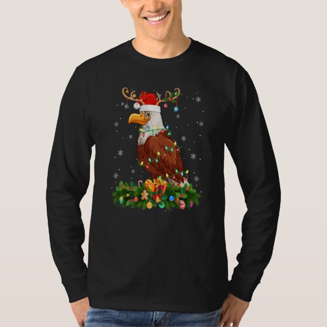 Xmas Holiday Reindeer Hat Santa Hawk Bird Christma T-Shirt (Vorderseite)