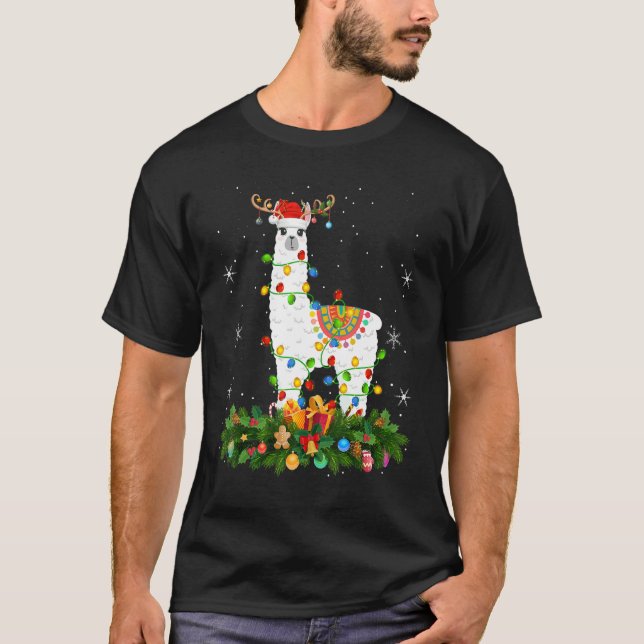 Xmas Holiday Reindeer Hat Santa Llama Christmas T-Shirt (Vorderseite)