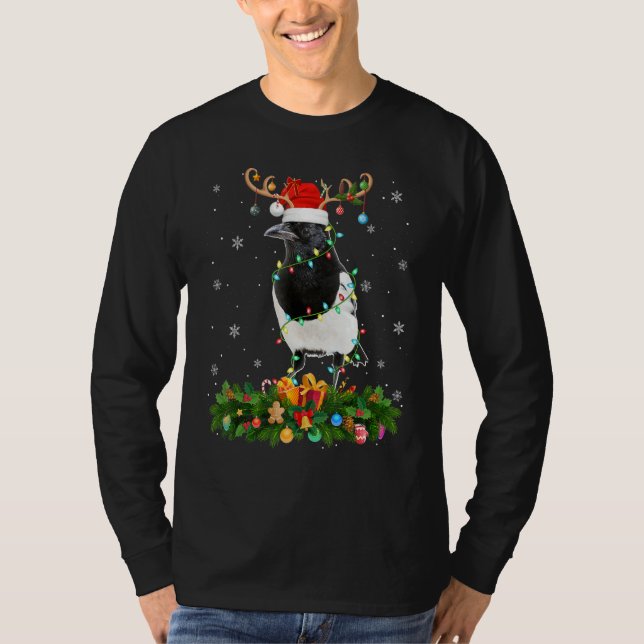 Xmas Holiday Reindeer Hat Santa Magpie Bird Christ T-Shirt (Vorderseite)