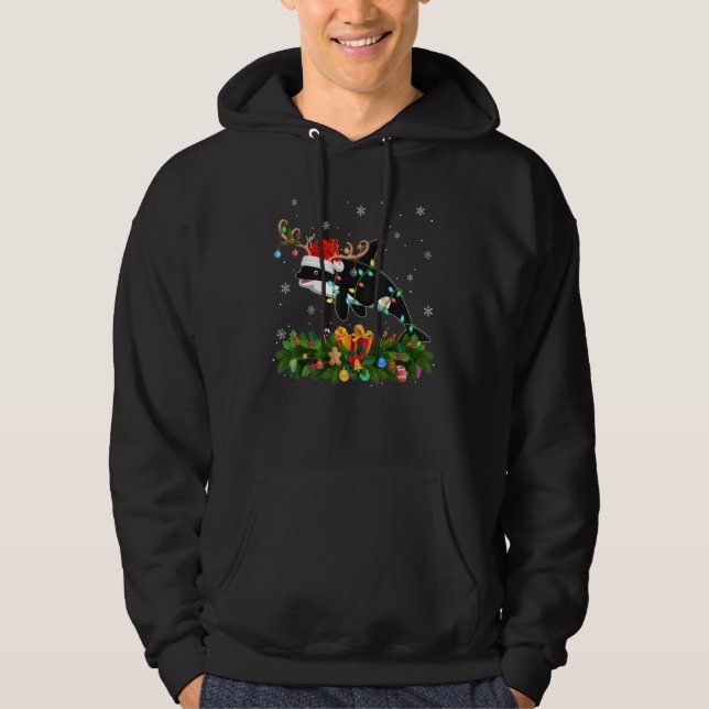 Xmas Holiday Reindeer Hat Santa Orca Fish Christma Hoodie (Vorderseite)