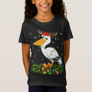 Xmas Holiday Reindeer Hat Santa Pelican Bird Chris T-Shirt