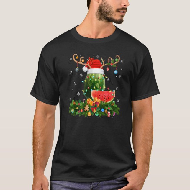 Xmas Holiday Reindeer Hat Santa Watermelon Fruit C T-Shirt (Vorderseite)