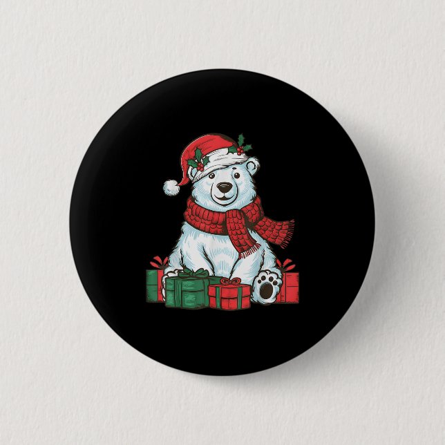 Xmas Holiday Santa Hat Lar Bear Christmas  Button (Vorderseite)