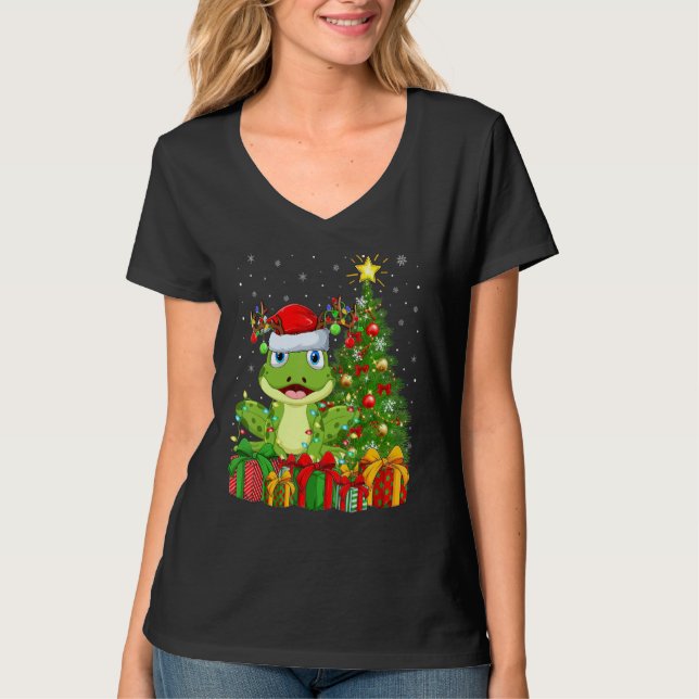Xmas Holiday Santa Poison Dart Frog Christmas Tree T-Shirt (Vorderseite)