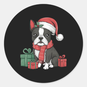 Xmas Holiday Weihnachtsmannmütze Boston Terrier Do Runder Aufkleber