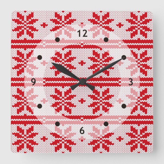 Xmas knitting seamless pattern 1 + your ideas quadratische wanduhr (Vorderseite)