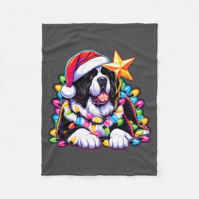 Xmas Landseer Newfoundland Dog Tangled Christmas L Fleecedecke (Vorderseite)