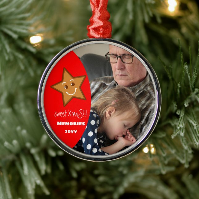 XmaS Lebkuchen Star Editable-Foto-Red Ornament Aus Metall (Baum)
