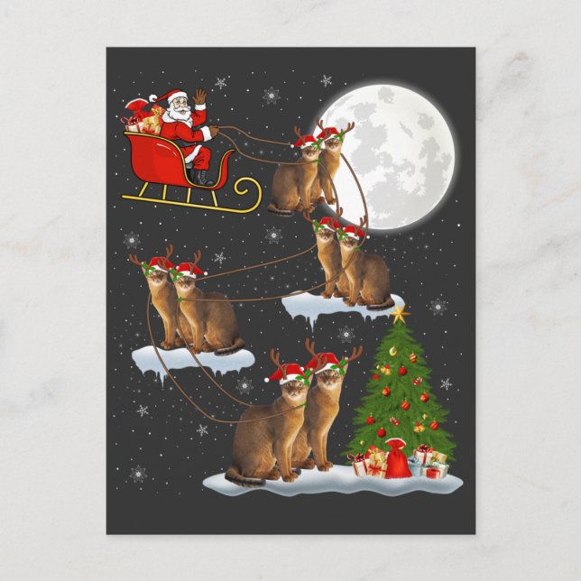 Xmas Leuchtturm Tree Santa Riding Abessinienkatze  Postkarte (Vorderseite)