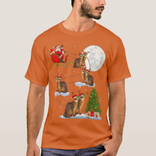 Xmas Leuchtturm Tree Santa Riding Abessinienkatze T-Shirt