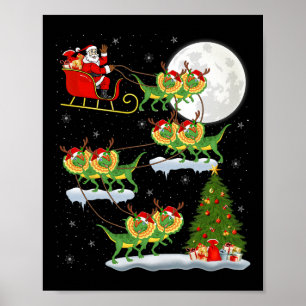 Xmas-Lichter Santa reitet Dilophosaurus-Dinosaurie Poster