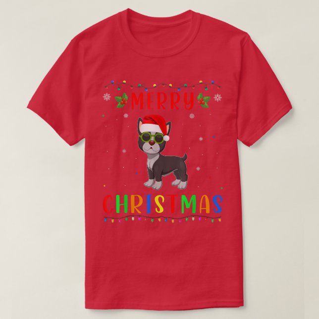 Xmas Light Boston Terrier Design Matching Christma T-Shirt (Design vorne)