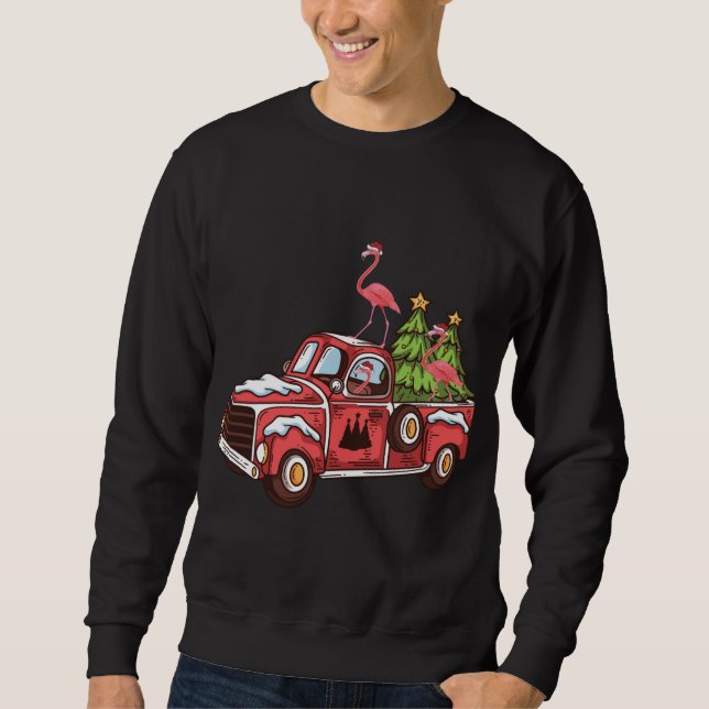 Xmas Lighting Flamingo Riding Weihnachtsbaum Rot T Sweatshirt (Vorderseite)