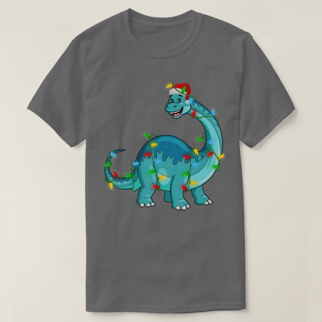 Xmas Lighting Holiday Santa Brontosaurus Dinosaur T-Shirt (Design vorne)