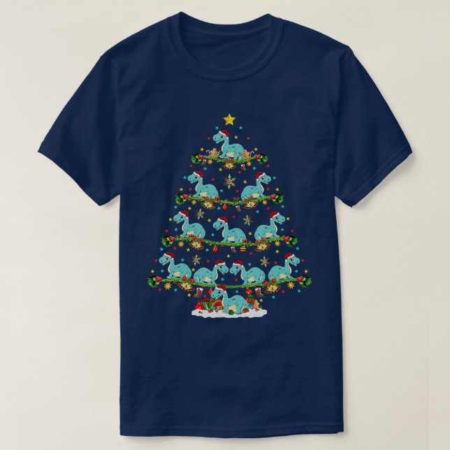 Xmas Lighting Santa Dinosaur Brontosaurus Christma T-Shirt (Design vorne)
