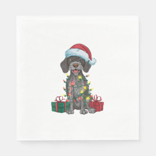Xmas Lighting Santa German Drahthaar Pointer Dog Serviette