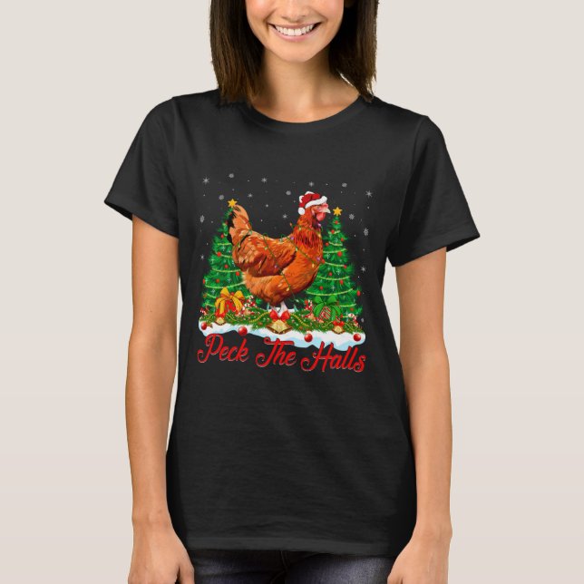 Xmas Lighting Santa Hat Chicken Christmas Tree  T-Shirt (Vorderseite)