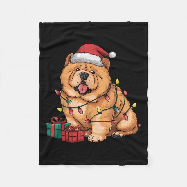 Xmas Lighting Santa Hat Chow Chow Dog Christmas Fo Fleecedecke (Vorderseite)
