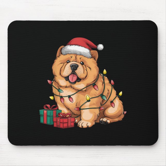 Xmas Lighting Santa Hat Chow Chow Dog Christmas Fo Mousepad (Vorne)