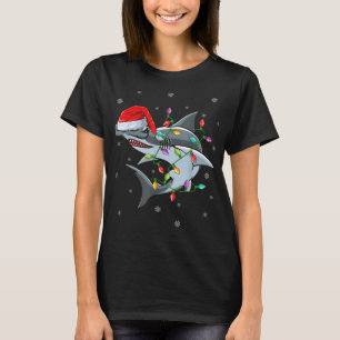 Xmas Lighting Santa Hat Hammerhead Shark Christmas T-Shirt