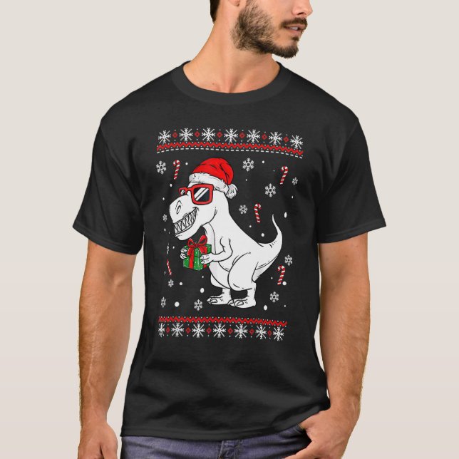 Xmas Lighting Santa Hat Ugly Rex Dinosaurs Christm T-Shirt (Vorderseite)