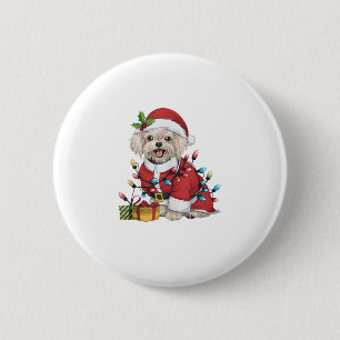 Xmas Lighting Santa Maltese Hund Weihnachten Button