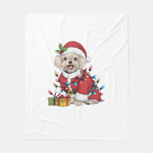 Xmas Lighting Santa Maltese Hund Weihnachten Fleecedecke