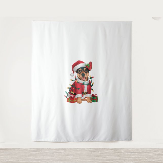 Xmas Lighting Santa Miniature Pinscher Hund Christ Wandteppich (Vorderseite)