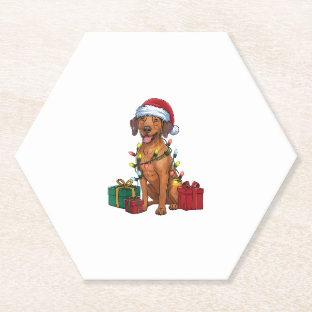 Xmas Lighting Santa Rhodesian Ridgeback Dog Christ Untersetzer (Vorderseite)