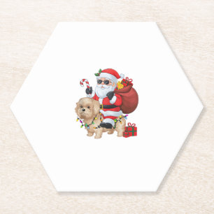 Xmas Lighting Santa Riding Bichon Frise Dog Christ Untersetzer