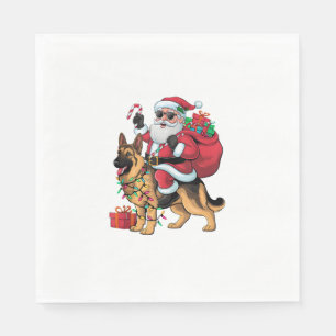 Xmas Lighting Santa Riding German Shepherd Dog Chr Serviette