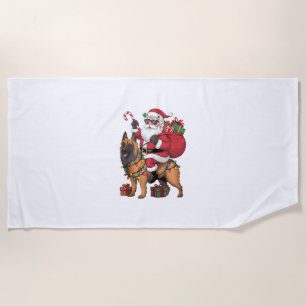 Xmas Lighting Santa Riding German Shepherd Dog Chr Strandtuch