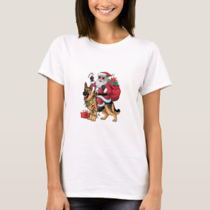 Xmas Lighting Santa Riding German Shepherd Dog Chr T-Shirt