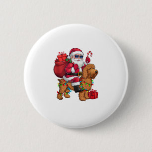 Xmas Lighting Santa Riding Goldendoodle Dog Christ Button
