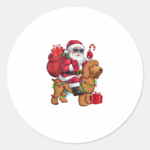 Xmas Lighting Santa Riding Goldendoodle Dog Christ Runder Aufkleber